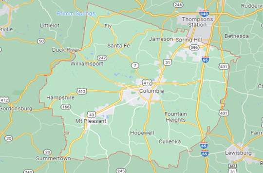 Maury County map of bee removal services